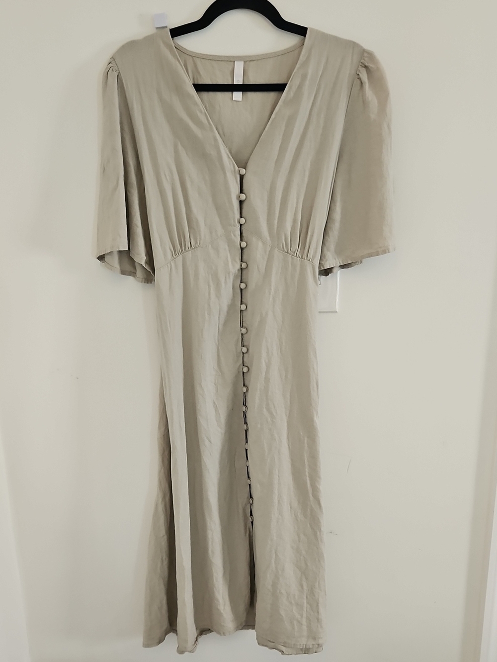 Mango Linen Button Midi Dress Beige, Size 10